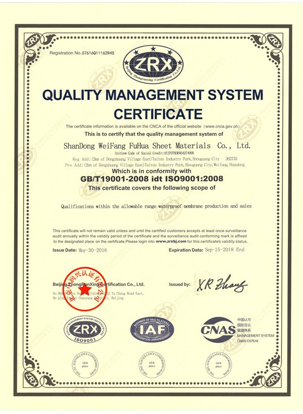 ISO9001/ISO14001 сертифицированная водонепроницаемая мембрана для индивидуальных широких плоских крыш 11